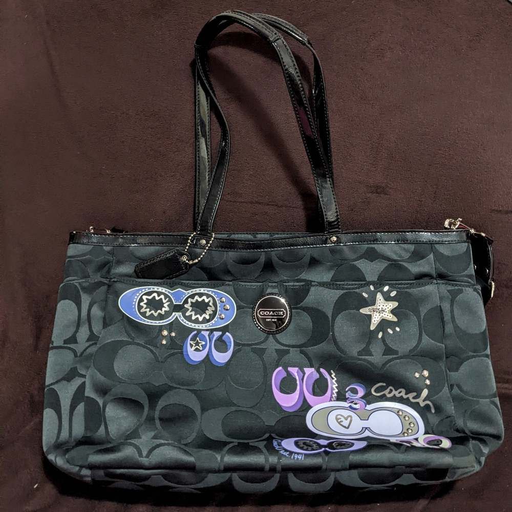 COACH Black Signature Appliqué Tote Shoulder Bag (Baby bag)